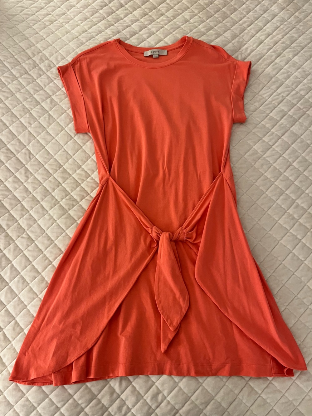 LOFT One-Shoulder Knot Front Dress in Bright pinkish Orange